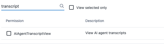 The AiAgentTranscriptView permission in the Octopus role editor